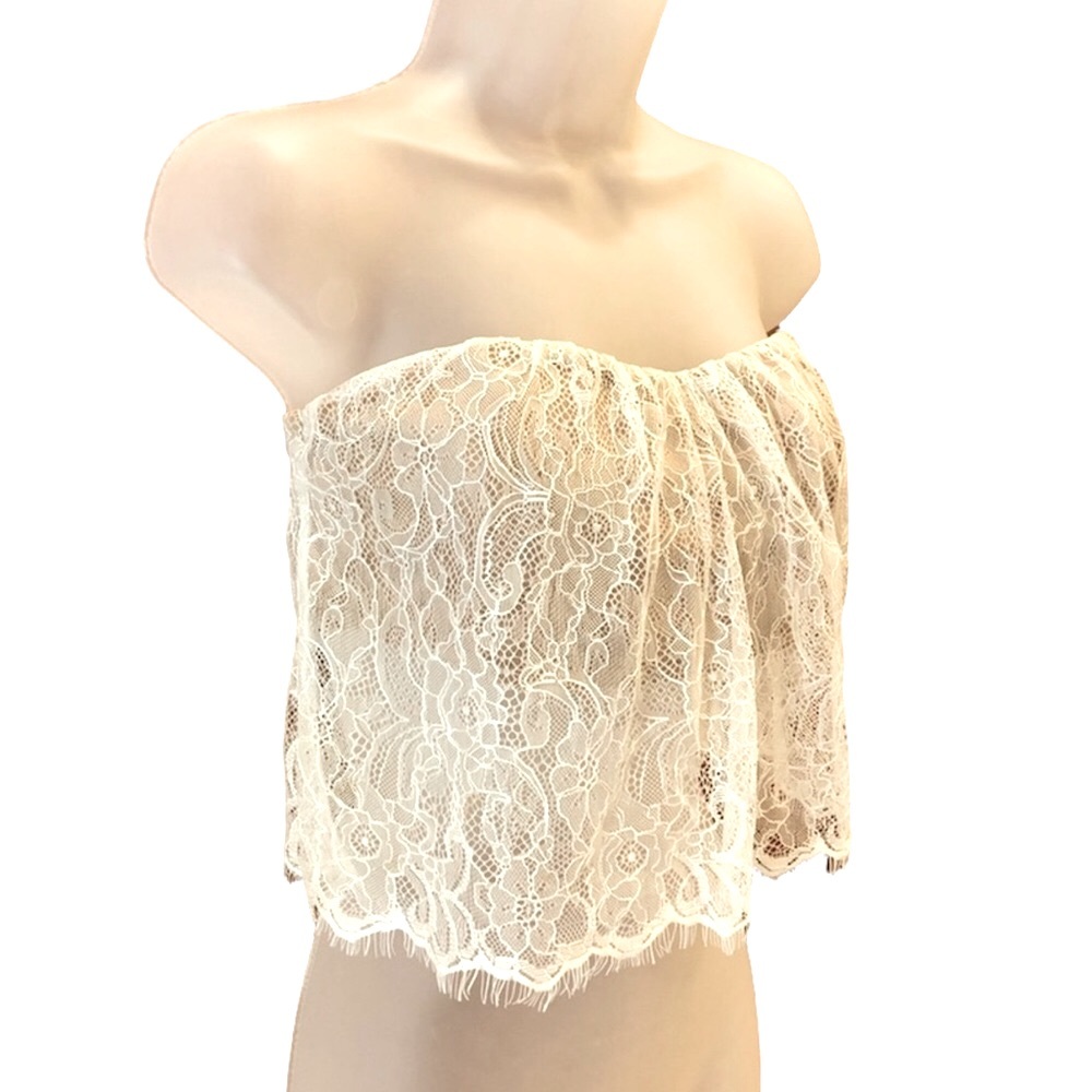 KimCine Lace Strapless Summer Vacation Beach Pool Party Crop Top